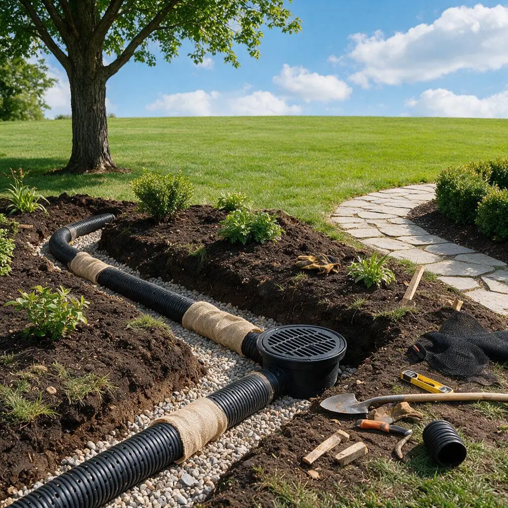 Yard drainage system protecting landscaping