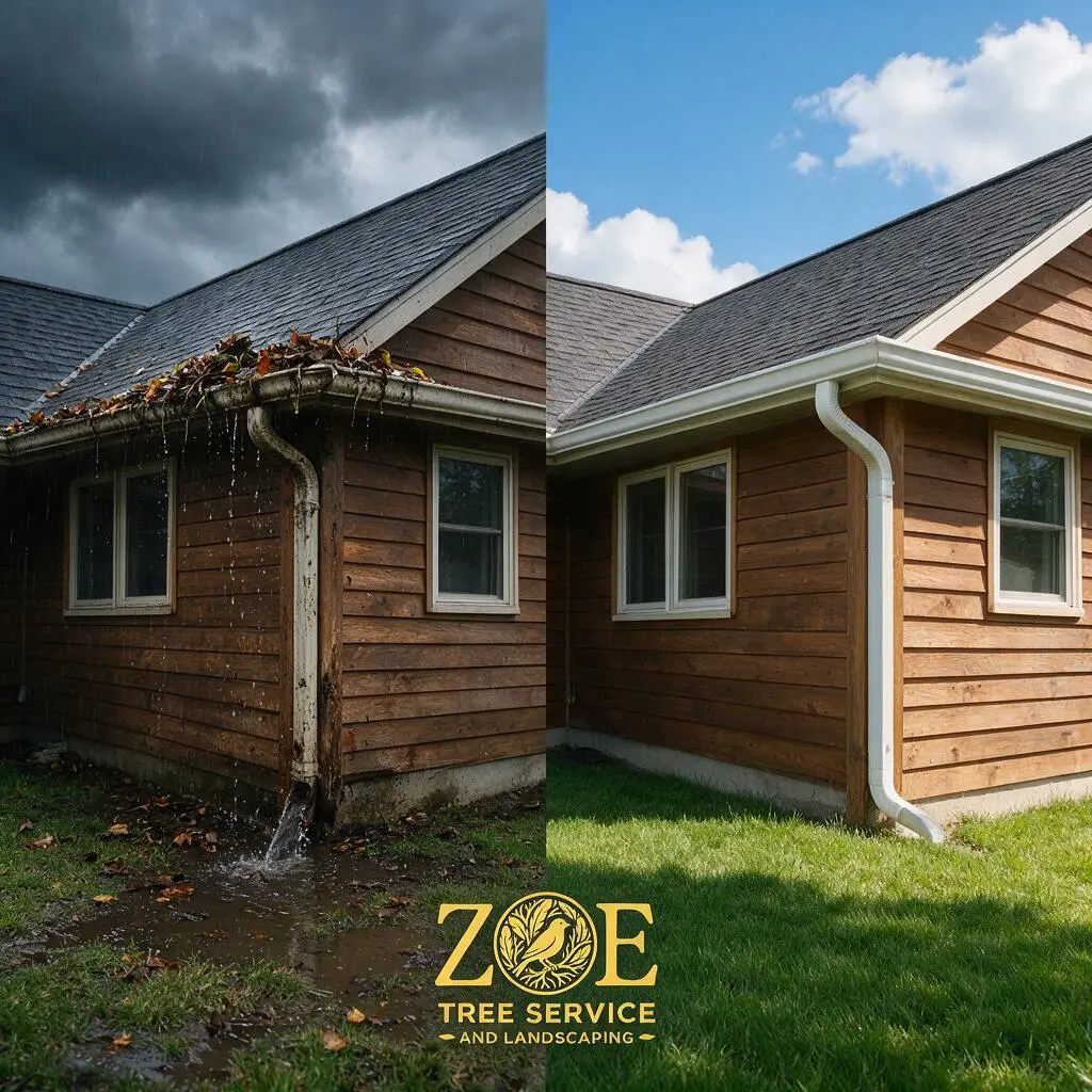 Clean gutters protecting a home from water damage