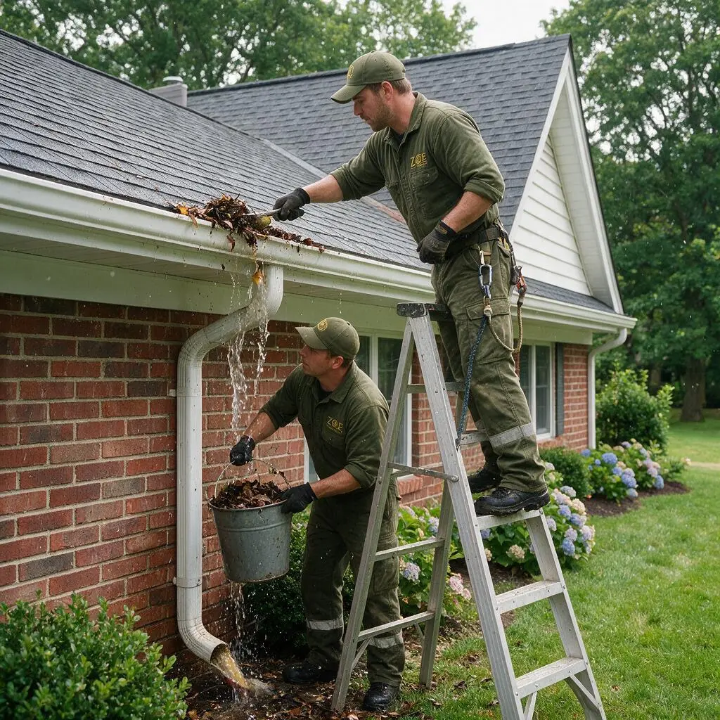 Clean residential gutters with proper water drainage
